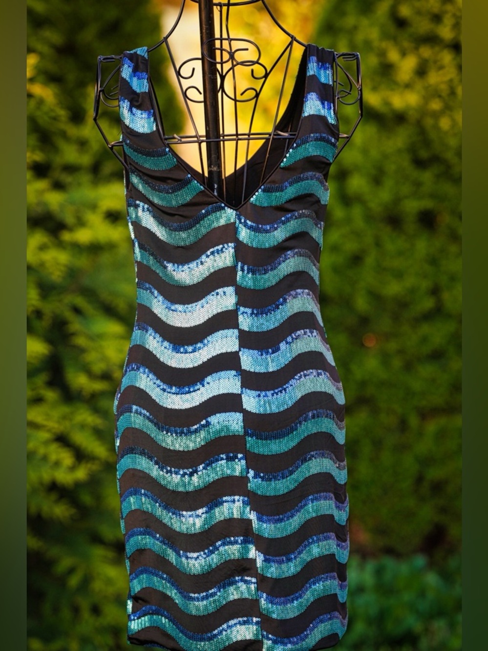 As You Wish Black & Turquoise Sequin Striped Mini Dress - Picture 5 of 9